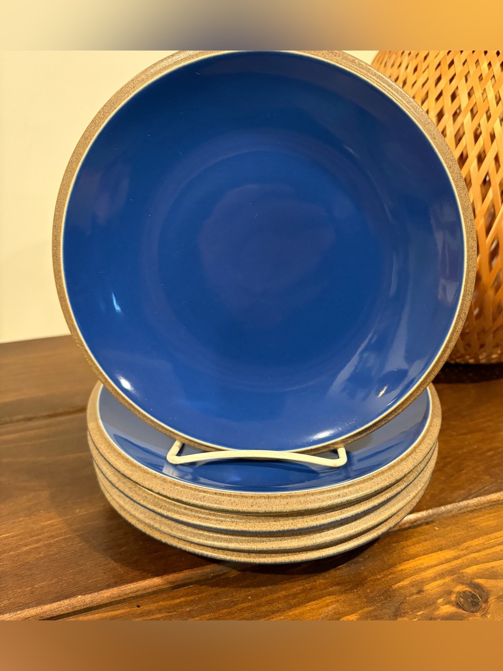5 Crate & Barrel Blue Oasis Stoneware 8” Salad Plates Crown Ceramics
